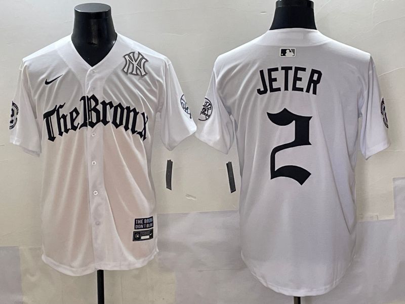 Men 2025 New York Yankees #2 Jeter White Five generations Joint Name Nike MLB Jersey style 7->new york yankees->MLB Jersey